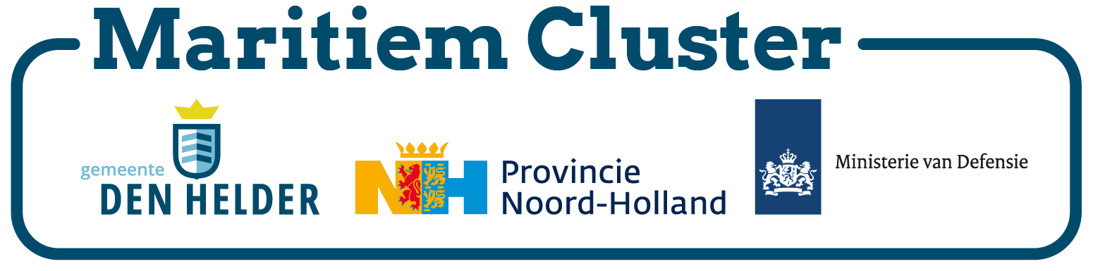 Logo Maritiem Cluster met daarin logo's van gemeente Den Helder, provincie Noord-Holland en ministerie van Defensie.